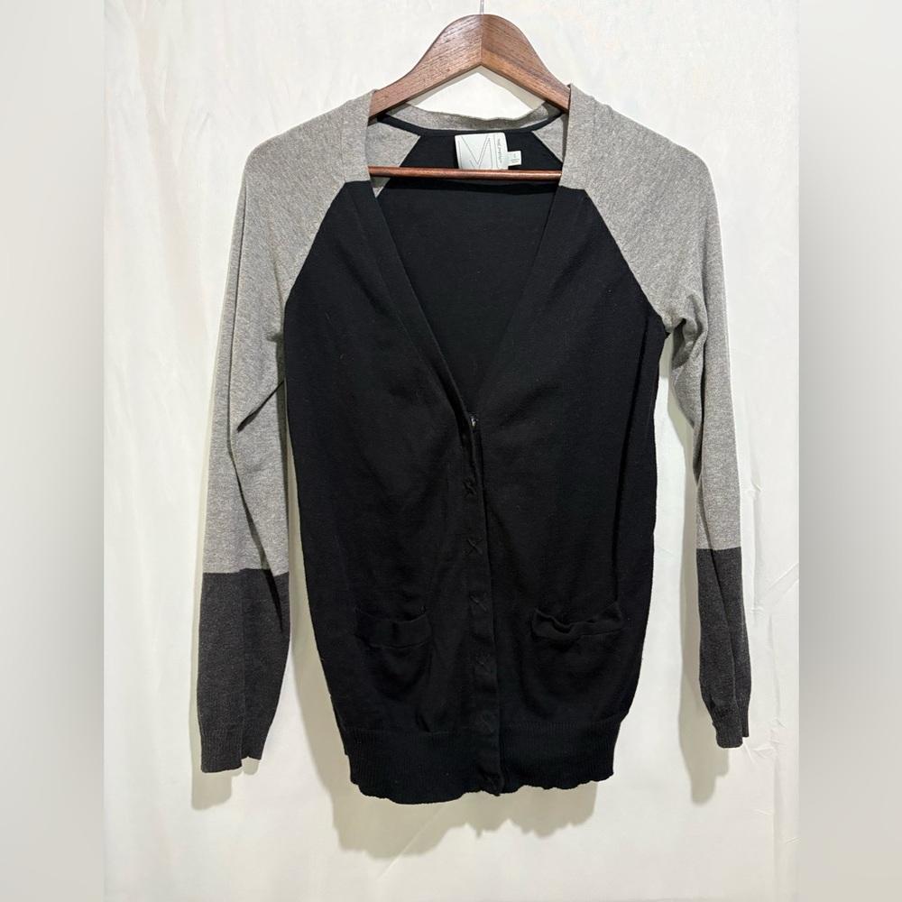 Michael Stars Colorblock Cardigan One Size 1 Black Gray Button Front Lightweight